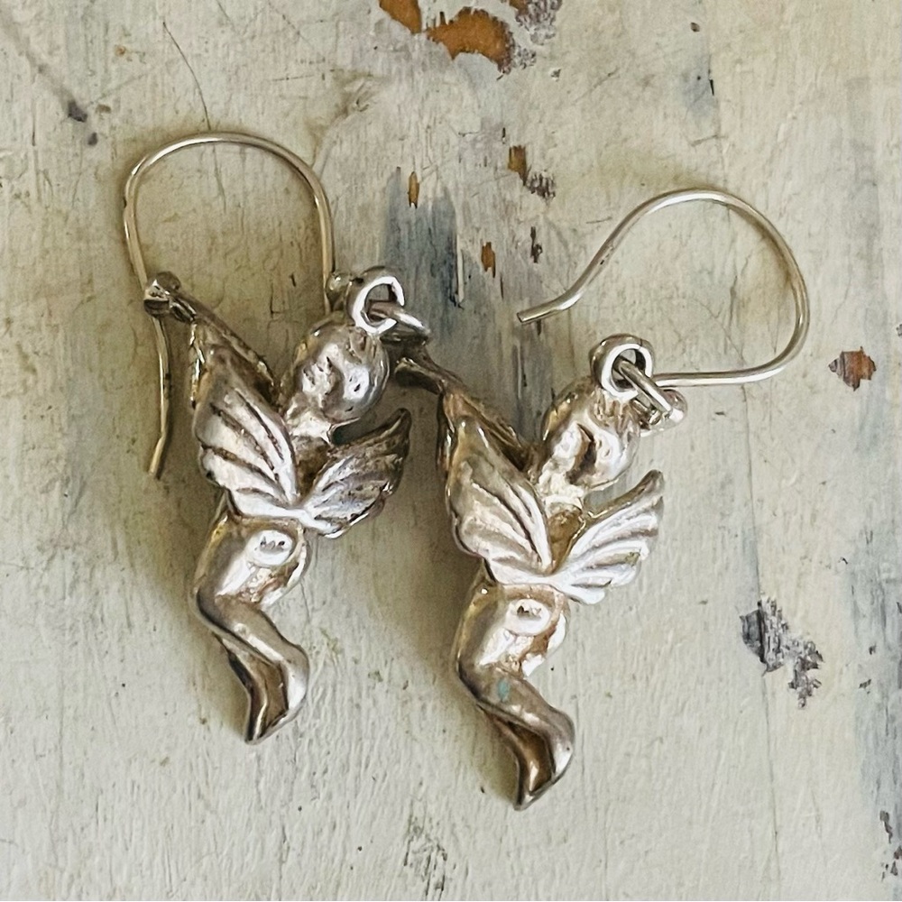 Vintage Solid Sterling Cherub Earrings - image 2